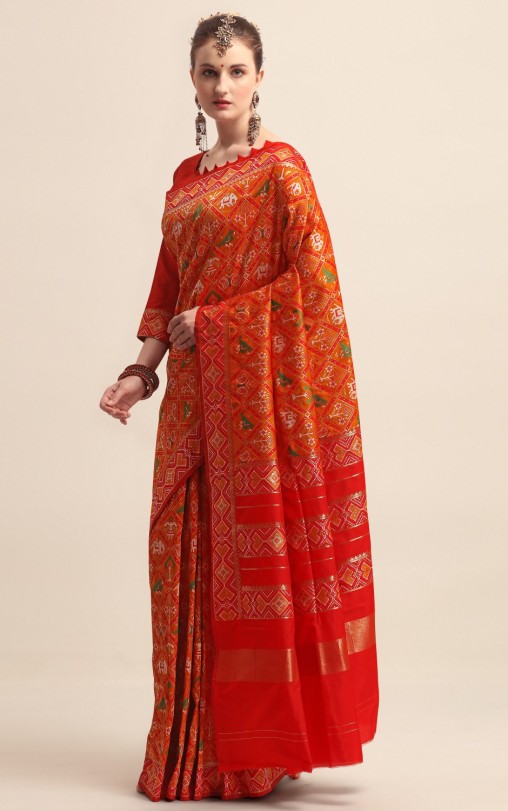 KAPAAHA Woven Figure Patola Saree (Mustard)